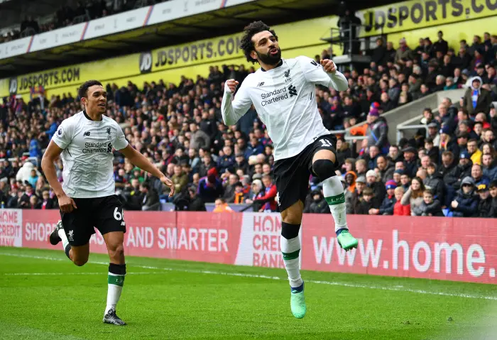 Soccer Football - Premier League - Crystal Palace vs Liverpool - Selhurst Park, London, Britain - March 31, 2018   Liverpool's Mohamed Salah celebrates scoring their second goal with Trent Alexander-Arnold