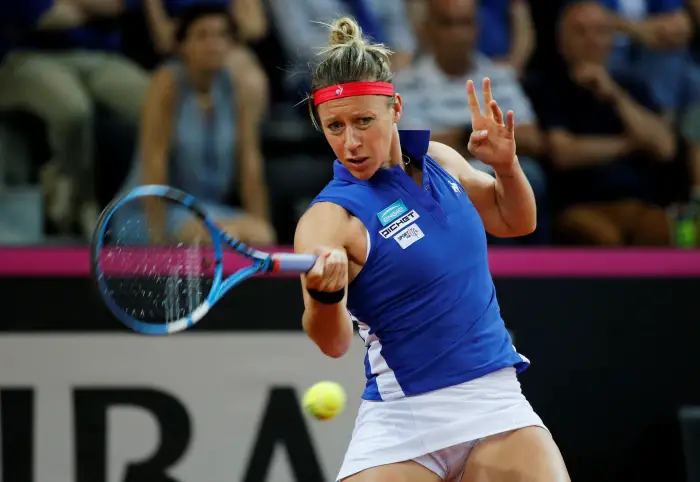 Tennis - Fed Cup - World Group Semi Final - France vs United States - Arena Du Pays D'Aix, Aix-en-Provence, France - April 22, 2018   Pauline Parmentier of France