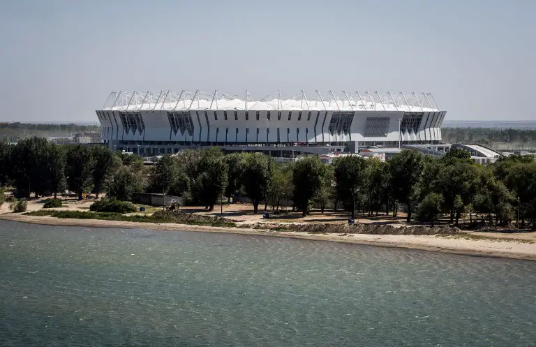 A view of the Rostov Arena in the southern Russian city of Rostov-on-Don on August 21, 2017.
The venue will host five games of the FIFA World Cup 2018. / AFP PHOTO / Mladen ANTONOV
