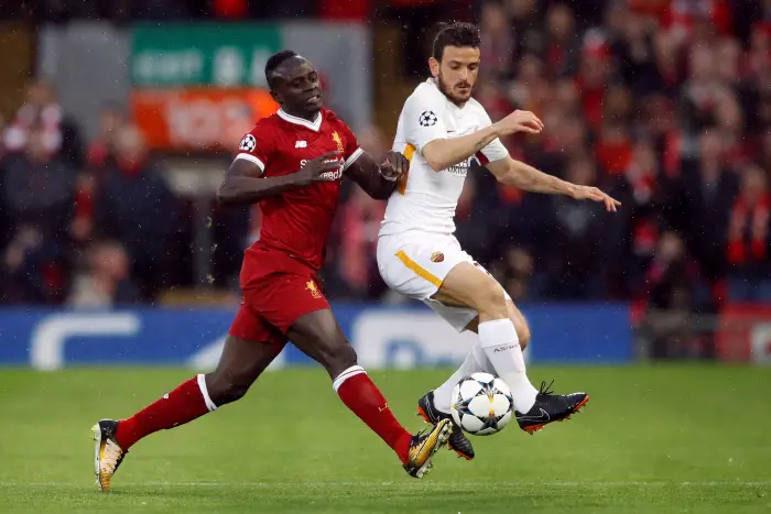 Soccer Football - Champions League Semi Final First Leg - Liverpool vs AS Roma - Anfield, Liverpool, Britain - April 24, 2018   Roma's Alessandro Florenzi in action with Liverpool's Sadio Mane