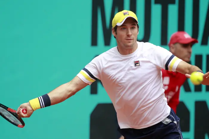 Dusan Lajovic, Serbia, during Madrid Open Tennis 2018 match. May 7, 2018.