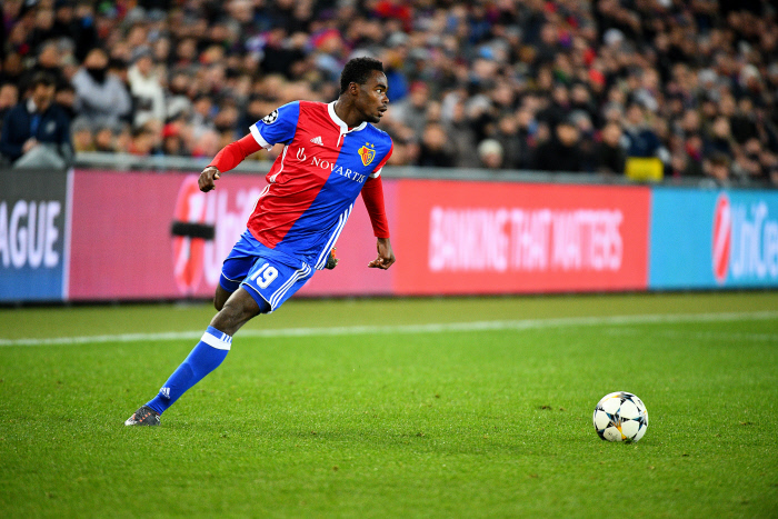 13th February 2018, St Jakob Park, Basel, Switzerland; UEFA Champions League football, round of 16, first leg, FC Basel versus Manchester City; Dimitri Oberlin of FC Basel in action during the match