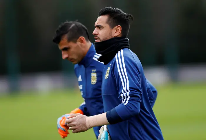 Argentina's Sergio Romero during training