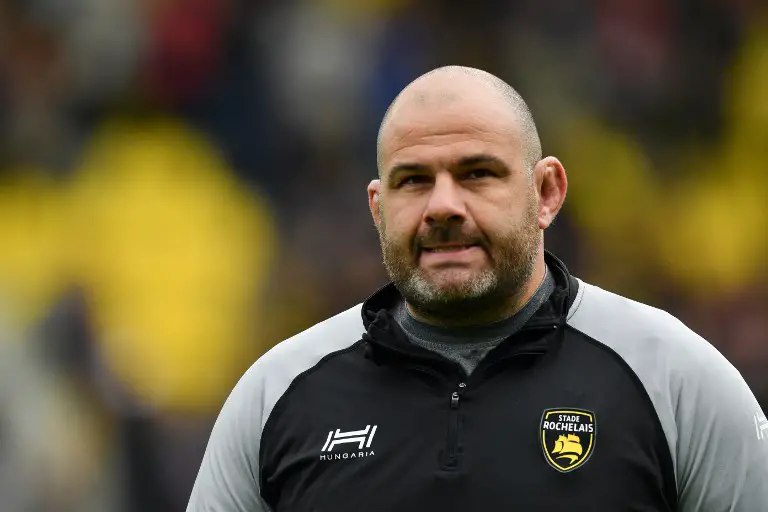 La Rochelle's French head coach Patrice Collazo looks on during the French Top 14 rugby union match between La Rochelle and Castres Olympique on April 15, 2018 at the Marcel Deflandre stadium in La Rochelle, southwestern France. 
Castres jumped into the Top 14 playoff places when they won 26-18 away to fast-fading La Rochelle. / AFP PHOTO / XAVIER LEOTY