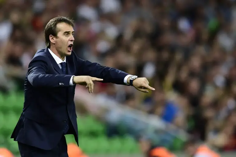 Spain's coach Julen Lopetegui gestures during the friendly football match between Spain and Tunisia at Krasnodar's stadium on June 9, 2018.  / AFP PHOTO / PIERRE-PHILIPPE MARCOU