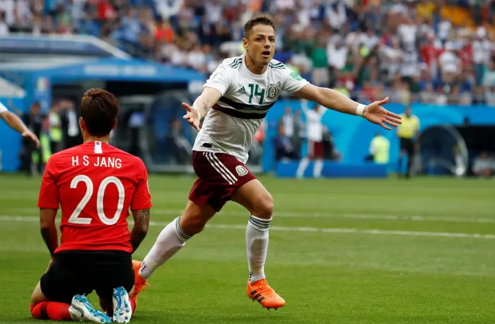 Soccer Football - World Cup - Group F - South Korea vs Mexico - Rostov Arena, Rostov-on-Don, Russia - June 23, 2018   Mexico's Javier Hernandez celebrates scoring their second goal