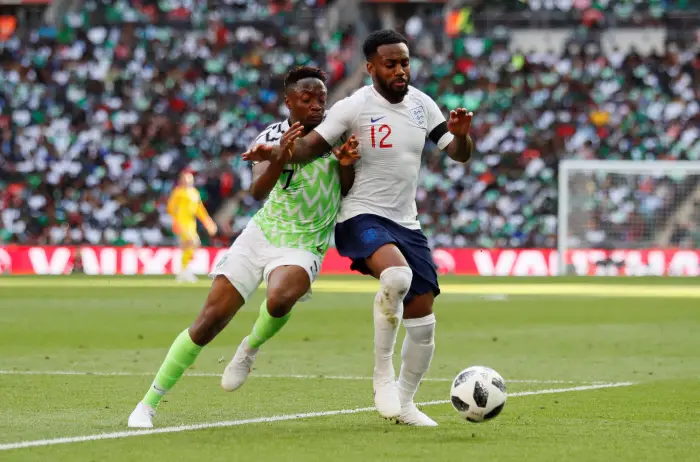 England's Danny Rose in action with Nigeria's Ahmed Musa