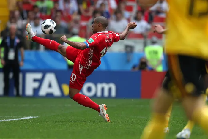 MOSCOU, MO - 23.06.2018: BLGICA X TUNÕSIA - Wahbi KHAZRI da TunÌsia durante a partida entre BÈlgica x TunÌsia v·lida pela Copa do Mundo 2018 realizada na Otkrytie Arena (Spartak) em Moscou, Rssia.