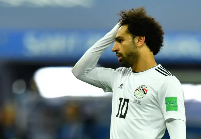 Egypt's Mohamed Salah looks dejected after the match