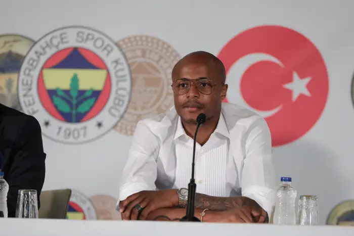Fenerbahce's new player Andre Ayew signed a contract with Fenerbahce in Istanbul , Turkey on July 27 , 2018.
Pictured:  Andre Ayew