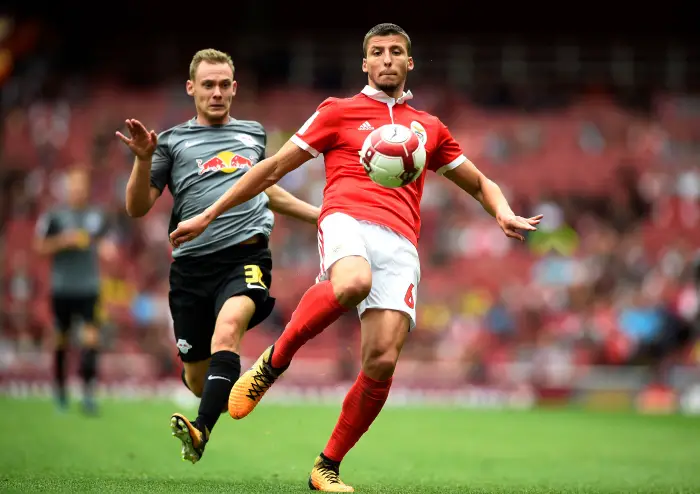 RB Leipzig's Federico Palacios-Martinez in action with Benfica's Ruben Dias