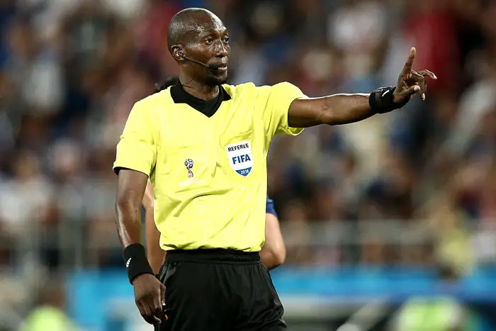 ROSTOV-ON-DON, RUSSIA ñ JULY 2, 2018: Referee Malang Diedhiou gestures in the 2018 FIFA World Cup Round of 16 match between Belgium and Japan at Rostov Arena Stadium