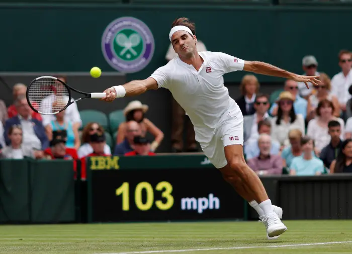 Tennis - Wimbledon - All England Lawn Tennis and Croquet Club, London, Britain - July 4, 2018  Switzerland's Roger Federer in action