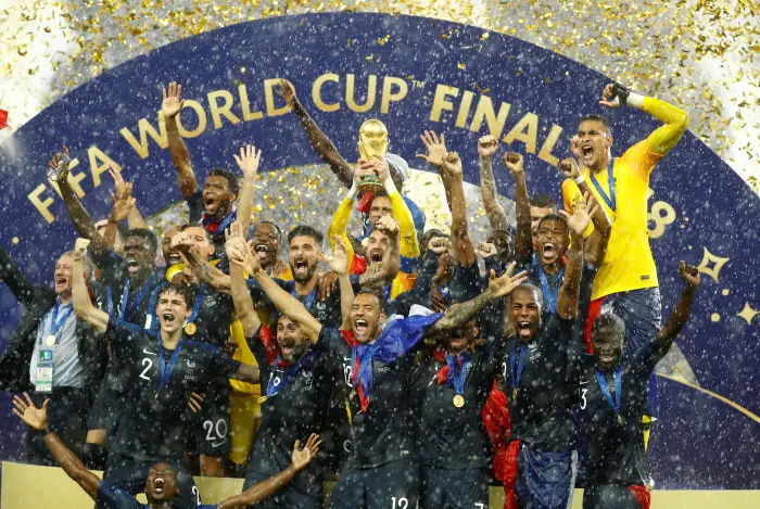 Soccer Football - World Cup - Final - France v Croatia - Luzhniki Stadium, Moscow, Russia - July 15, 2018  FranceÕs Hugo Lloris lifts the trophy as they celebrate after winning the World Cup