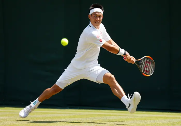 Tennis - Wimbledon - All England Lawn Tennis and Croquet Club, London, Britain - July 3, 2018. Japan's Kei Nishikori in action