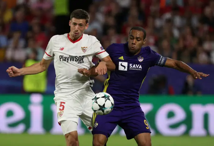 Sevilla¹s Clement Lenglet in action with NK Maribor¹s Marcos Tavares