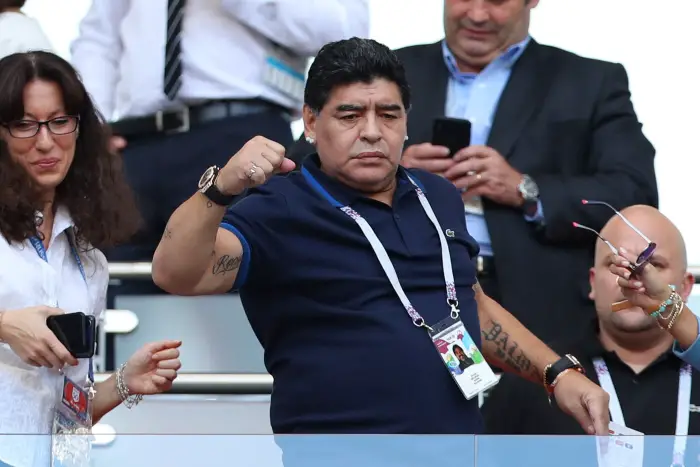 Diego Maradona, 
JUNE 30, 2018 - Football / Soccer : 
FIFA World Cup Russia 2018 round of 16 match between France 4-3 Argentina
at Kazan Arena,  in Kazan, Russia.