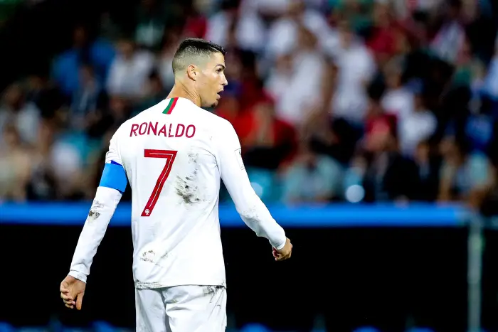 SOCHI, RUSSIA nÃÉ JUNE 30, 2018: Portugal's Cristiano Ronaldo in their 2018 FIFA World Cup Round of 16 football match against Uruguay at Fisht Stadium. Team Uruguay won the game 2:1