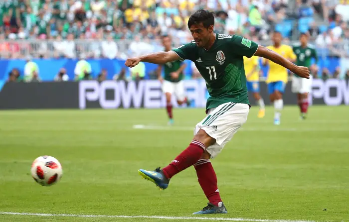 Soccer Football - World Cup - Round of 16 - Brazil vs Mexico - Samara Arena, Samara, Russia - July 2, 2018  Mexico's Carlos Vela in action