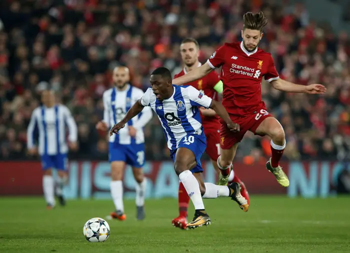 Soccer Football - Champions League Round of 16 Second Leg - Liverpool vs FC Porto - Anfield, Liverpool, Britain - March 6, 2018   Porto's Waris Majeed in action with Liverpool's Adam Lallana