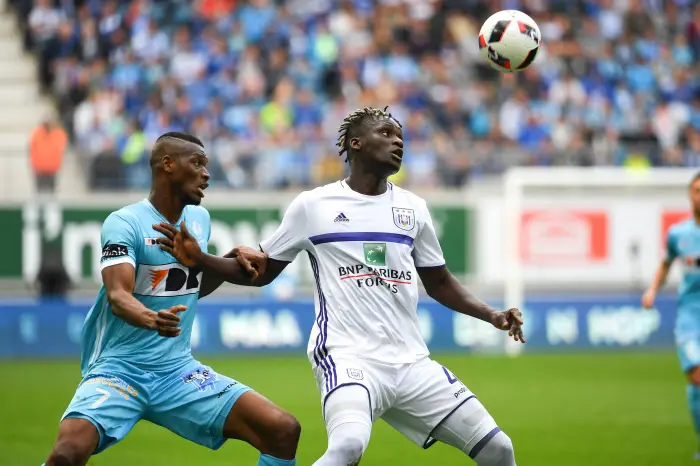 Kalifa Coulibaly forward of KAA Gent, Kara Serigne Modou Mbodji defender of RSC Anderlecht