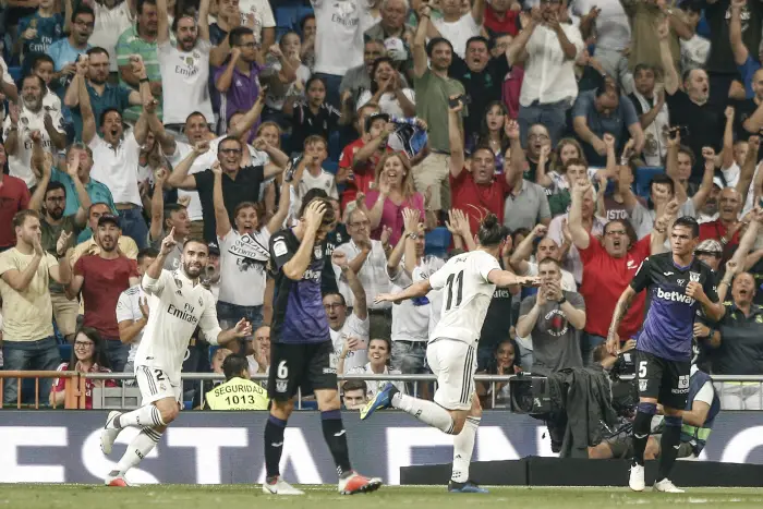 Gareth Bale (Real Madrid)  celebrates his goal which made it (1,0)   La Liga match between Real Madrid vs Leganes FC at the Santiago Bernabeu stadium in Madrid, Spain, September 1, 2018 .