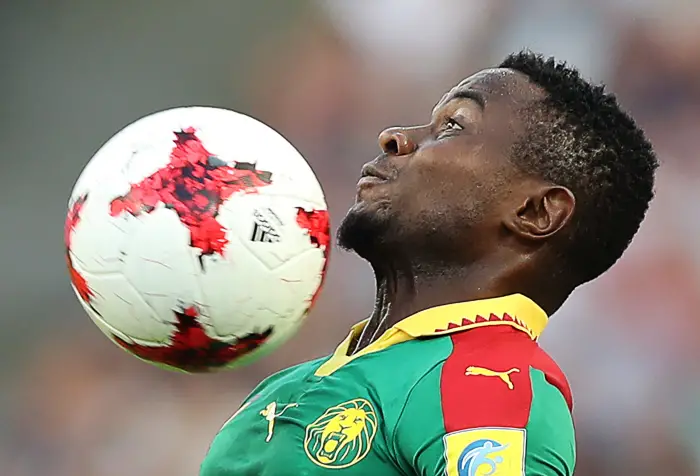 SOCHI, RUSSIA - JUNE 25, 2017: Cameroon  Collins Fai controls the ball in their 2017 FIFA Confederations Cup Group B football match against Germany at Fisht Olympic Stadium.