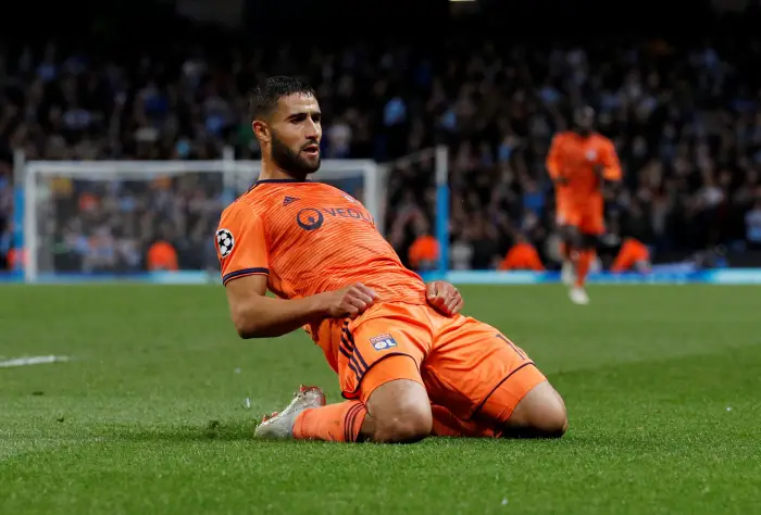 Lyon's Nabil Fekir celebrates scoring their second goal