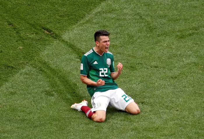 Soccer Football - World Cup - Group F - Germany vs Mexico - Luzhniki Stadium, Moscow, Russia - June 17, 2018   Mexico's Hirving Lozano celebrates scoring their first goal