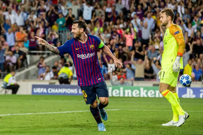 BARCELONA, 18-09-2018, Stadium Nou Camp, season 2018 / 2019, Champions League football. Barcelona player Lionel Messi (L) celebrating the 4-0 with during the game FC Barcelona - PSV (4-0).