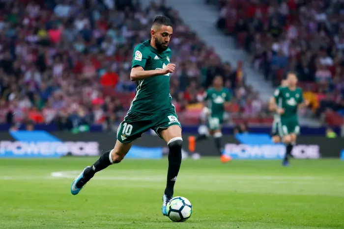 Boudebouz of Real Betis during the Santander League, La Liga, soccer match played at Wanda Metropolitano Stadium, Madrid, Spain, between Atletico de Madrid and Real Betis Balompie, April 22, 2018.