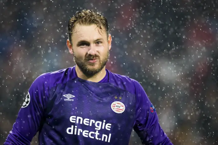 EINDHOVEN, PSV - BATE Borisov, 29-08-2018, voetbal, Champions League play-off, season 2018-2019, Philips Stadion, PSV goalkeeper Jeroen Zoet is happy with the goal his team has scored
