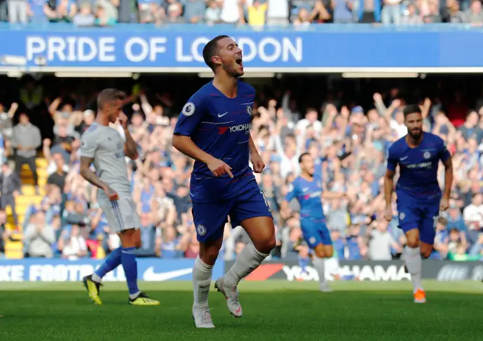 Soccer Football - Premier League - Chelsea v Cardiff City - Stamford Bridge, London, Britain - September 15, 2018  Chelsea's Eden Hazard celebrates scoring their first goal