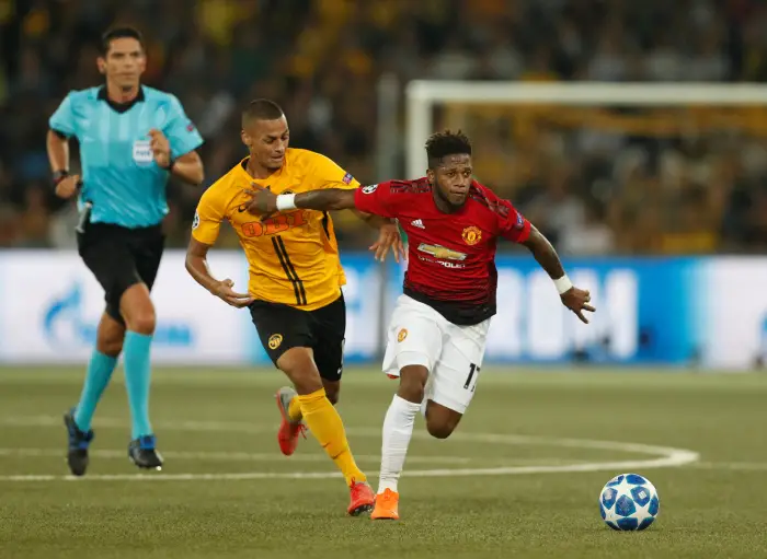 Manchester United's Fred in action with Young Boys' Djibril Sow