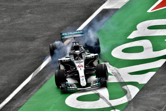 Lewis Hamilton, Mercedes-AMG F1 W09 EQ Power+ celebrates with donuts at Formula One World Championship, Rd19, Mexican Grand Prix, Race, Circuit Hermanos Rodriguez, Mexico City, Mexico, Sunday 28 October 2018.