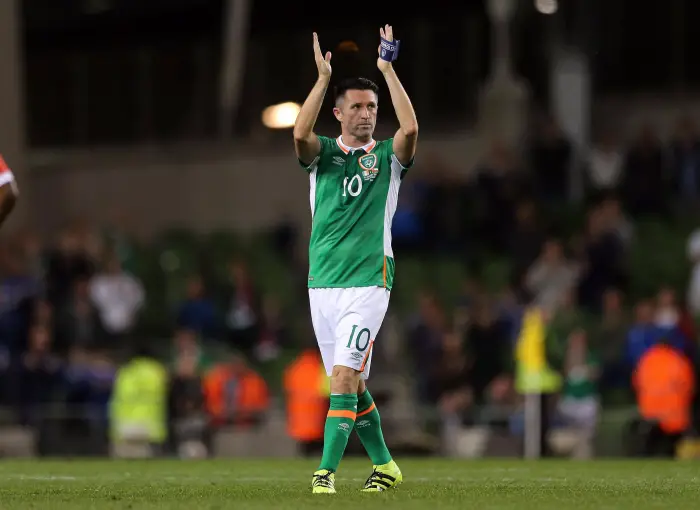 Robbie Keane of Republic of Ireland waves to the crowd for the last time after being substituted