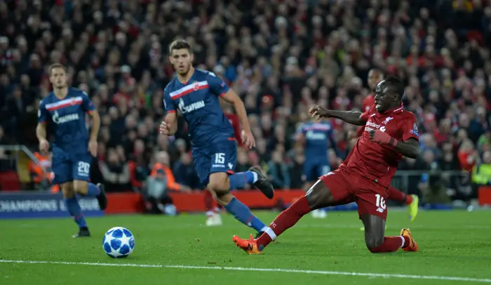 Liverpool's Sadio Mane celebrates scoring their fourth goal