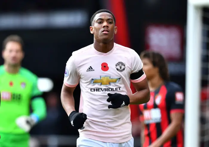 Manchester United's Anthony Martial celebrates scoring their first goal