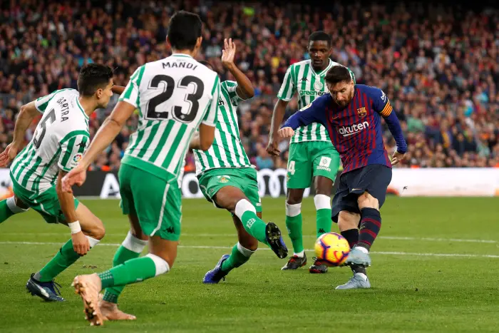 Soccer Football - La Liga Santander - FC Barcelona v Real Betis - Camp Nou, Barcelona, Spain - November 11, 2018  Barcelona's Lionel Messi shoots at goal