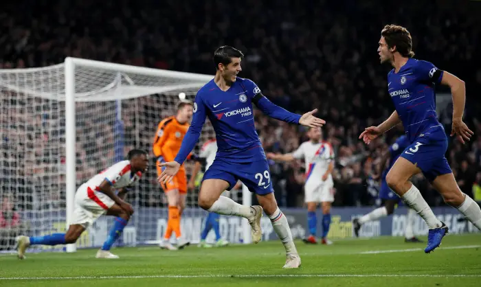 Chelsea's Alvaro Morata celebrates scoring their second goal