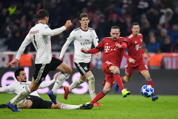 Bayern Munich's Franck Ribery shoots at goal