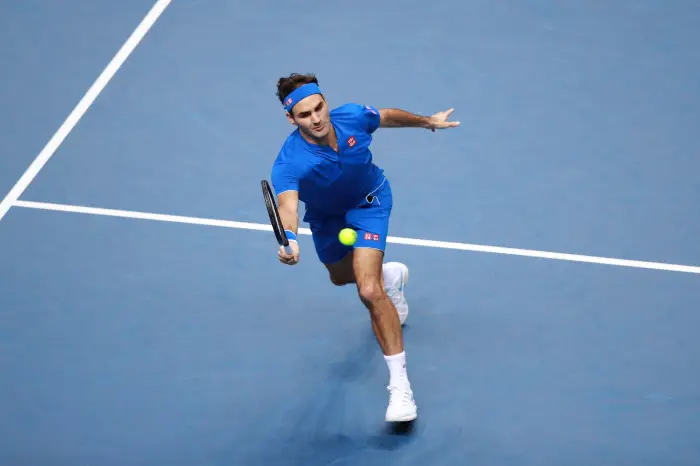 11th November 2018, O2 Arena, London, England; Nitto ATP Tennis Finals; Roger Federer (sui) during his 1st round match versus Kei Nishikori (jpn)