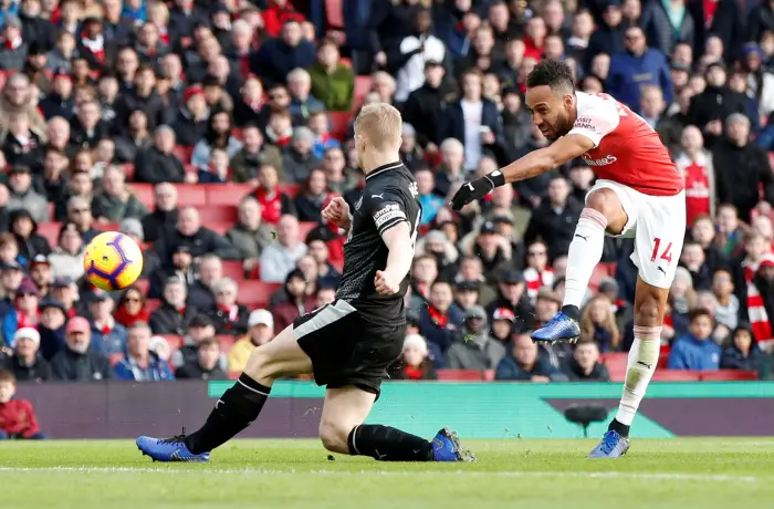 Arsenal's Pierre-Emerick Aubameyang scores their second goal