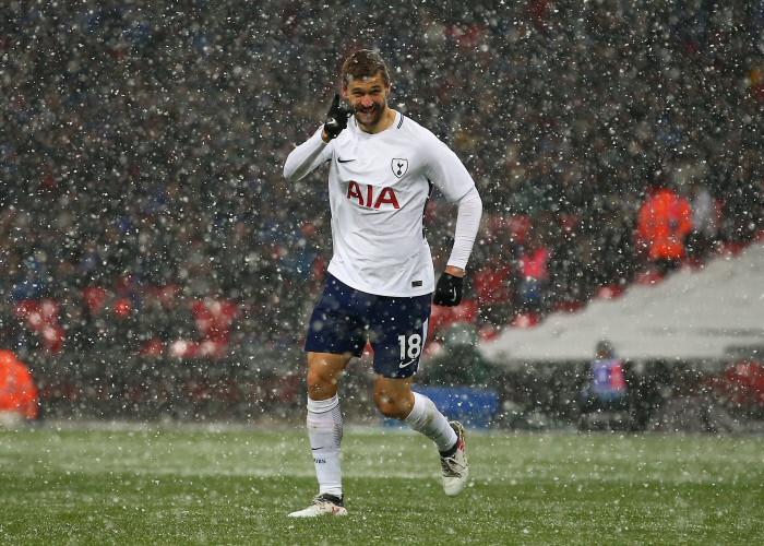 Fernando Llorente of Tottenham Hotspur celebrates scoring his sides 3rd goal in the 51st minute to make it 3-1
