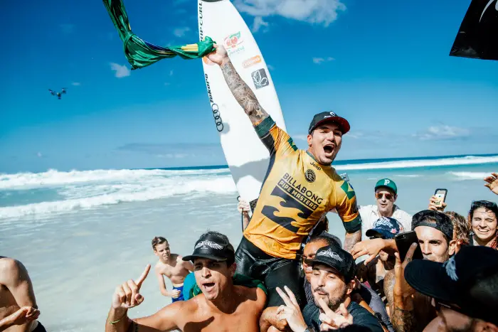 Gabriel Medina of Brazil won the world title in Heat 1 of the Semifinals at the Billabong Pipe Masters at Pipeline, Oahu, Hawaii.
