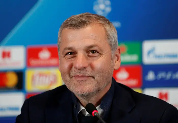 Lyon coach Bruno Genesio during the press conference