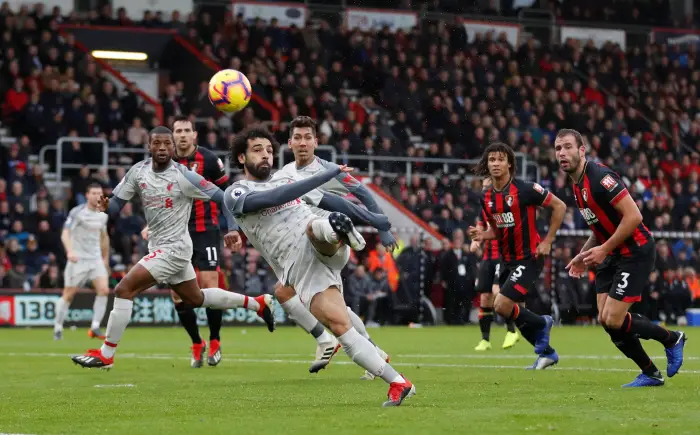 Soccer Football - Premier League - AFC Bournemouth v Liverpool - Vitality Stadium, Bournemouth, Britain - December 8, 2018  Liverpool's Mohamed Salah shoots at goal