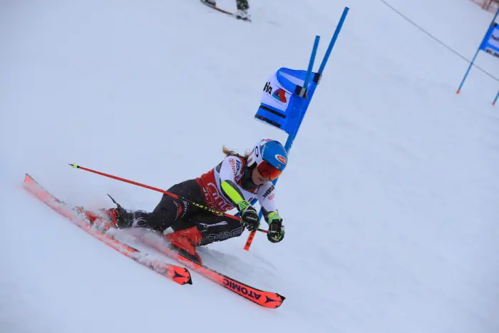 SANKT MORITZ,SWITZERLAND,09.DEC.18 - ALPINE SKIING - FIS World Cup, parallel slalom, ladies. Image shows Mikaela Shiffrin (USA)