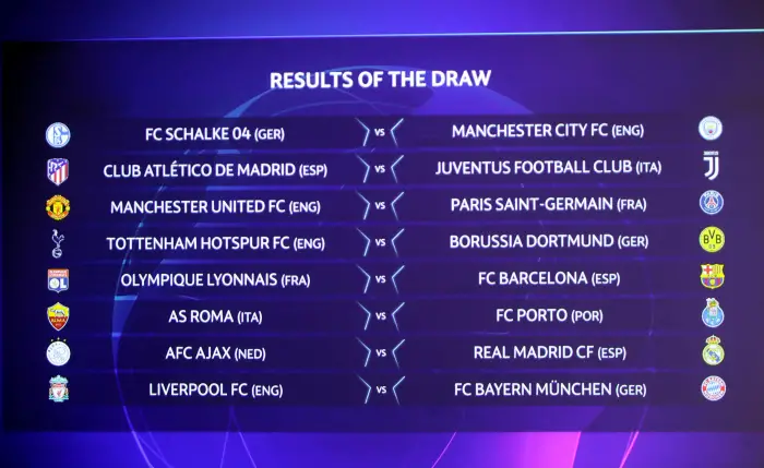 General view of the draw displayed for the round of 16