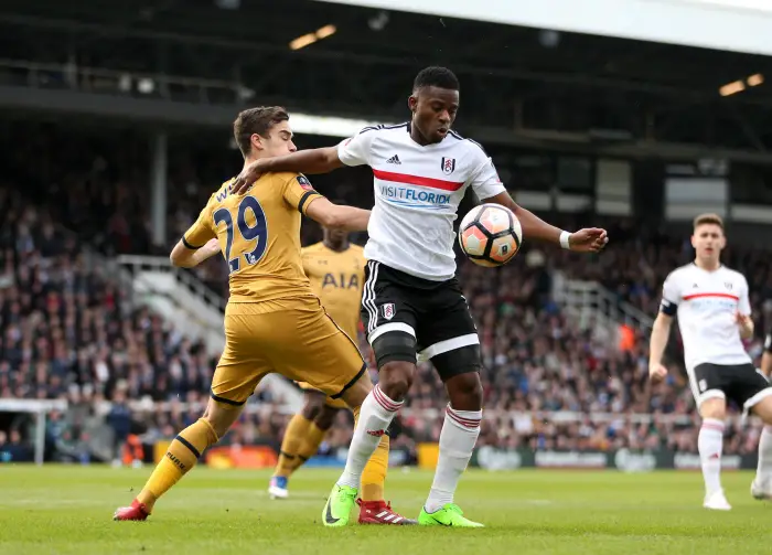 Floyd Ayite of Fulham and Harry Winks of Tottenham Hotspur during the Emirates FA Cup 5th Round match between Fulham and Tottenham Hotspur Rovers played at Craven Cottage, London, on 19th February 2017